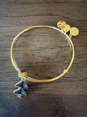 Alex and Ani Gold-Tone Bangle with Green Tree Charm
